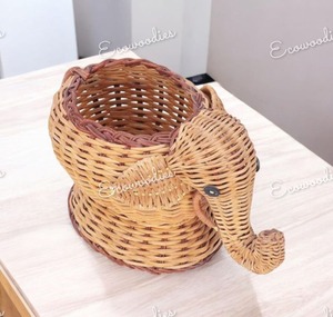 Antique Hand-woven Rattan Storage <b>Basket</b> Cute Elephant Multifunctional Food Fruit Clothes Sundries Toys Storage <b>Basket</b> - Product Image 1