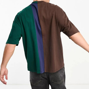 Camiseta de Hombre de Tres Tonos con Bloques de Color, Hombros Caídos, Logotipo Personalizado, Verano, Casual, Alta Calidad, Estilo Urbano, Venta al Por Mayor - Product Image 4