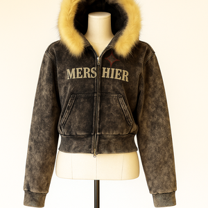 Dernier modèle de sweat à capuche en polaire pour femme, mélange polyester/coton, coupe courte, 400 g/m², 360/320, ODM Badge - Product Image 3