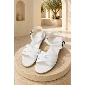 Women's Cross-Strap Summer <b>Sandals</b> Breathable Lightweight with Open <b>Closed</b> Toe Options Genuine Leather Insole White Color - Product Image 2
