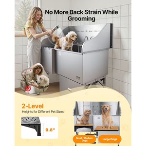 VEVOR Rampe de lavage pour chien pliable en acier inoxydable argenté de 61 pouces avec filtre à eau, douchette et laisse (440 lb/200 kg) - Product Image 6