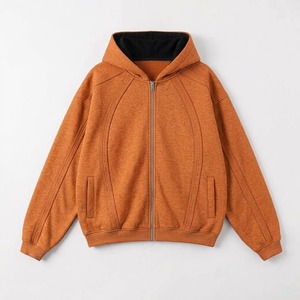 High Quality Zip Hoodie Custom Panelled Raw Edge Seam Heavy Cotton <b>Fleece</b> Regular Fit <b>Lined</b> Windproof Breathable <b>Sweatshirts</b> - Product Image 4