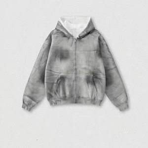Sweats à capuche vintage 100% coton lavés à la pierre personnalisés pour hommes sweats zippés respirants à manches longues surdimensionnées pour l'hiver - Product Image 4