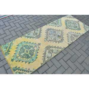 Turkish Vintage Rug, 2.6x7.2 ft Runner Rug, <b>Yellow</b> Patchwork Rug - Product Image 2