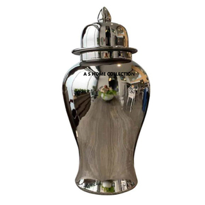 Pot de gingembre le plus cher de haute qualité décoré en métal aluminium fini or brillant avec couvercle pour la décoration de sol - Product Image 5