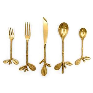 Longues poignées couleur argent plaqué acier inoxydable couverts ensemble de 5 fourchette cuillère couteau lave-vaisselle ensemble de couverts tarifs raisonnables - Product Image 5