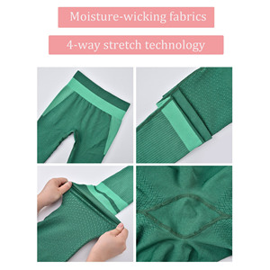 Leggings de yoga taille haute pour femmes, longueur intégrale, avec empiècements en maille verte, design côtelé, extensibles dans les quatre sens, sans coutures, vente en gros - Product Image 6