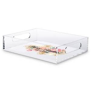 ถาดเสิร์ฟอะคริลิกใสลายดอกไม้แบบกำหนดเอง พร้อมหูจับ ถาดชาเพอร์สเป็กซ์ ถาดกาแฟลูไซต์ สำหรับจัดระเบียบบนโต๊ะกาแฟ ใช้ได้ทั้งที่บ้านและโรงแรม - Product Image 2