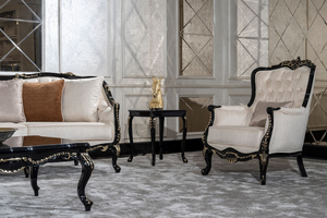 Fauteuil de style royal de luxe avec cadre en bois noir et or sculpté à la main - Product Image 3