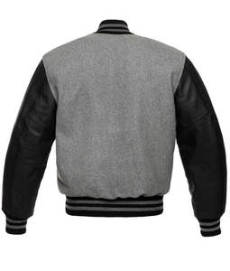 Chaqueta Universitaria Bomber Personalizada Cortavientos, Cuerpo de Lana Gris, Mangas de Cuero, Chaqueta de Invierno para Hombre, Forro de Satén Acolchado, Talla XL - Product Image 2