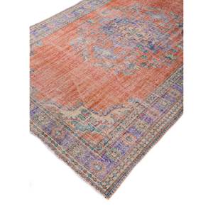 Tapis en laine noués à la main de grande taille, style vintage, motif médaillon rouge et orange, pour salon ou couloir - Pae-2682 - Product Image 2