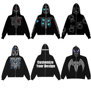 <b>Full</b> <b>Zip</b> <b>Up</b> <b>Hoodie</b> Custom Rhinestone Skull 3D Printing Long Sleeve Casual Plus Size <b>full</b> face <b>zip</b> <b>up</b> hoodies - Product Image 2