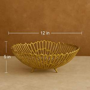 Bol décoratif moderne en aluminium, design en métal moulé à la main, motif filet, pour fruits et légumes, centre de table, organisateur pour la maison et la cuisine - Product Image 3