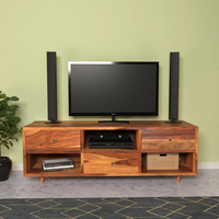 Soporte de TV Extensible y Convertible de Madera Maciza con Diseño Moderno en Madera Sheesham para Sala de Estar o Dormitorio, Acabado Natural