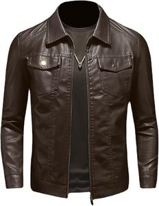 Nouvelle veste en cuir pour homme en cuir d'agneau véritable à la mode Fermeture éclair Remplissage en coton Col rabattu Manches longues régulières - Product Image 1