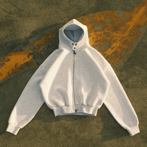 Sudaderas con capucha y cremallera personalizadas para hombre, conjunto de chándal con logotipo de parche bordado, chándal gris, conjunto de dos piezas, sudaderas con capucha y pantalones cortos unisex, conjunto para hombre - Product Image 4