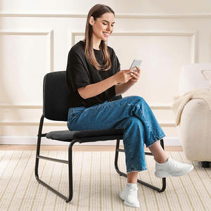 Modern Faux Leather Armless Metal <b>Chair</b>, <b>Upholstered</b> Accent <b>Chair</b> with Adjustable Cushion for Living Room - Product Image 3