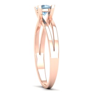 Anillo de Piedra Preciosa de Aguamarina de Corte Redondo de 0.5 Quilates con Nuevo Diseño REYES en Oro Rosa Sólido de 14K, Joyería Fina de Piedra Natal para Mujer - Product Image 3