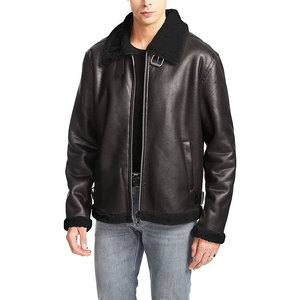 Chaqueta de cuero RAF de aviador para hombre, cuello doble, calidad de moda, invierno, a prueba de viento, piel cálida, piel de oveja, piel de oveja a la moda - Product Image 1