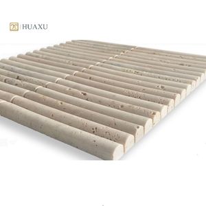 Huaxu Customized Modern Design <strong>Round</strong>-<strong>Edged</strong> Fluted Italian Cream Travertine Strip <strong>Tiles</strong>