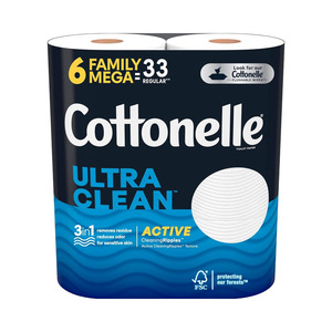 Cottonelle Ultra Clean <b>Toilet</b> Paper with Active CleaningRipples Texture, Strong Bath <b>Tissue</b>, 6 Family Mega Rolls = 33 Regular - Product Image 1