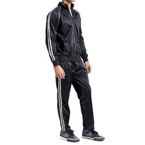 Survêtement noir en polyester pour homme, fermeture éclair intégrale, style sportif, avec bandes blanches, poches latérales, coupe classique, vêtements d'hiver - Product Image 3