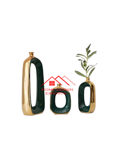 Best Seller Home Decorative Metal <b>Vase</b> <b>Set</b> of <b>3</b> Double Tone Green and Gold Finished - Product Image 1