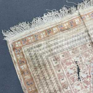 3.9x5.8 ft Rug, Turkish Vintage Rug, <b>Brown</b> Blue Check <b>Wool</b> Rug - Product Image 5