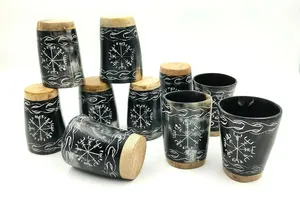 Base de madera de alta calidad vaso de chupito tallado a mano vikingo beber cuerno vaca buey decoración estilo Animal náutico para Navidad - Product Image 2