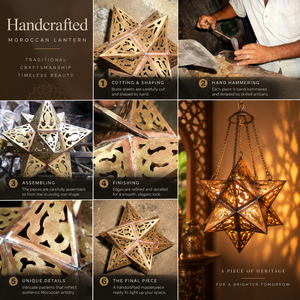 Lámpara Colgante Estilo Vintage Marroquí con Estrella de Latón Dorado y Color Personalizable para Uso Interior/Exterior - Product Image 6