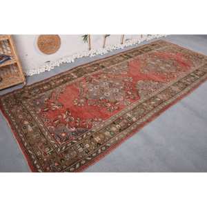 Tapis traditionnel rouge brun vintage turc grande surface 4.9 'X 11.6' Rectangle couloir motif laine Latex support PP tapis de chambre - Product Image 3