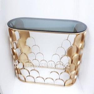 Iron Metal <b>Marble</b> <b>Top</b> Green Color Leaf Shape Design High Quality Furniture Modern Luxury <b>Console</b> <b>Table</b> - Product Image 2