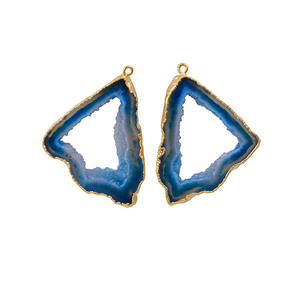 Fantaisie Forme Or Électrolytique Unique Bail Connecteur Dangle Style Agate Tranche Pierres Précieuses Paires Bijoux Bijoux Résultats Composants - Product Image 2