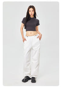 Venta al por mayor de ropa de mujer con logotipo personalizado blusas de franela transpirable camisetas cortas informales con patrón a cuadros OEM logotipo personalizable - Product Image 2