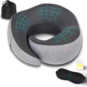 Gran oferta, almohada de cuello de espuma viscoelástica en forma de U de lujo, ajustable, plegable para oficina, coche de viaje, aire inflable cómodo a la moda - Product Image 1