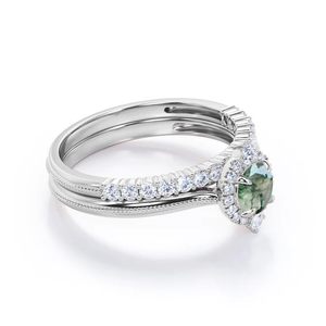 Anillo Clásico de Plata de Ley de 1.25 Quilates con Engaste de Garras Finas, Ágata Musgosa Natural y Moissanita, Bañado en Rodio, para Bodas y Aniversarios - Product Image 2