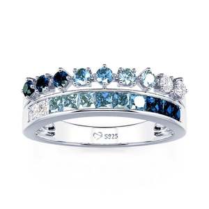 Jeulia Rhodium Plated Sterling <b>Silver</b> Gradient Double Row <b>Eternity</b> Band <b>Ring</b> - Product Image 2