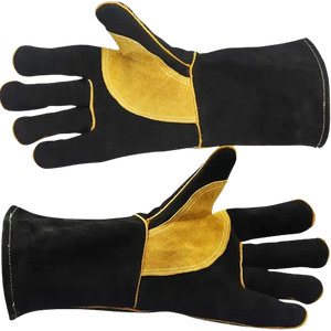 Guantes de seguridad de cuero de piel de vaca Guantes de soldadura rojos resistentes al calor con funciones antideslizantes anticortes ignífugos - Product Image 5