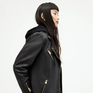 แจ็กเก็ตหนังสำหรับผู้หญิงเสื้อแจ็กเก็ตหนังสไตล์2024กันลมมีซิปแขนยาว - Product Image 3
