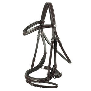 Snaffle Bridle-Bride de cheval en cuir fantaisie à boucle en métal en laiton massif marron foncé avec forme anatomique et casque rembourré doux - Product Image 6