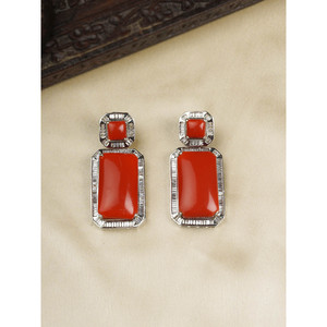 Orange Color Contemporary Fashion Push <b>Back</b> <b>Earrings</b> One Pair Silver Plated CC-EAR12OR - Product Image 2