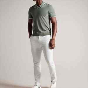 High Quality Custom Logo Solid Turn-down Neck Short Sleeves Fashion Jacquard Pattern Design Knitted <b>Polo</b> T <b>Shirts</b> for <b>Men</b> - Product Image 2