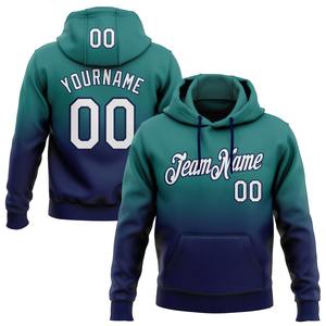 Direct Ommiz Industry Wholsale Custom Stitched Teal White-<b>Navy</b> Fade Fashion Sports Pullover Sweatshirt Hoodie - Product Image 1