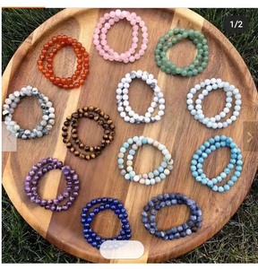 สร้อยข้อมือหินอเวนทูรีนสีเขียวธรรมชาติสร้อยข้อมือเครื่องประดับลูกปัดคาโบชองสําหรับฤดูร้อน - Product Image 2