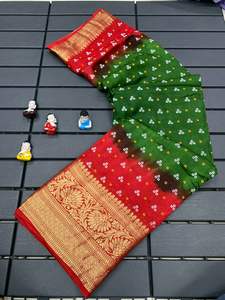 Hermoso nuevo Sari de seda Bandhej con Rich Pallu y Big Broad Zari tejiendo ropa india y pakistaní - Product Image 4