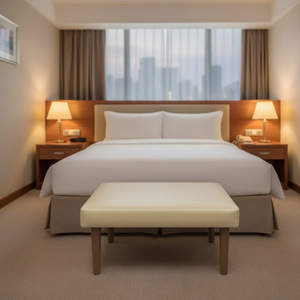 Repose-pieds rectangulaire moderne de luxe en cuir PU avec pieds en bois, ottoman Homewood GR100, banc rembourré pour ensembles de chambre d'hôtel - Product Image 5