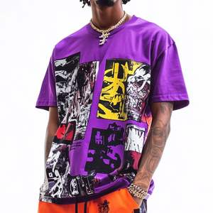 Gran oferta de camiseta de manga corta para hombre, cuello caído, hombro, ropa de calle, estilo Hip Hop, patrón personalizado, peso pesado, sólido - Product Image 5