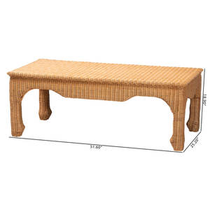 Ming Style Rectangular <b>Rattan</b> Coffee <b>Table</b> Boho Chic Accent <b>Table</b> for Living Family or Sunroom Wabi-Sabi European Design - Product Image 5