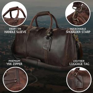 Nando Adventure Casual Leather Duffle <b>Bag</b> Foldable Weekender Travel Gym Sport Durable Polyester Lining for Outdoor Use - Product Image 4