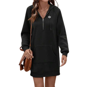 2026 <b>Women's</b> <b>Half</b> <b>Zip</b> Hoodie Dress Cotton <b>Fleece</b> Solid Color Kangaroo Pocket Casual Winter Streetwear Custom Pullover SUPPLIER - Product Image 1
